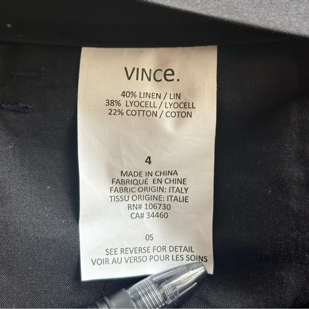 VINCE Navy Linen Cropped Tapered‎ Ankle Business Casual Pants Size 4